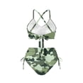 thumbnail image 5 of Xoenoiee Green Camo Print Women's Bikini Set String Brazillian Two Piece Swimsuit V Neck Bikini Bathing Suit with Removable Pad, Size S, 5 of 7