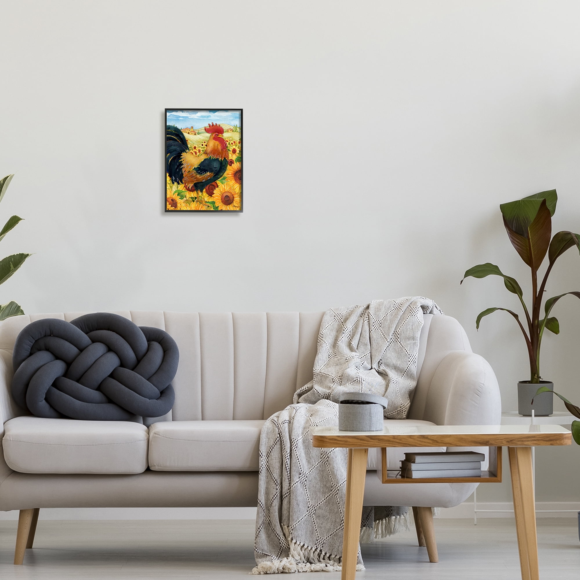 Stupell Industries Rooster in Sunflower Fields Animals & Insects Painting Black Framed Art Print Wall Art, 11 x 14