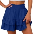 thumbnail image 2 of Nkmbld Women's Summer Shorts Solid Casual Beach Vacation Layered Ruffle Wide Leg Flowy Clothes, 2 of 6