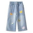 thumbnail image 4 of Staki Tween Girls Trendy Clothes Girl's Applique Elastic High Waist Jeans Wide Leg Loose Denim Pants 1-10Y(Blue,7-8 Years), 4 of 8