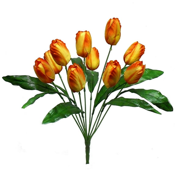Tangerine Spring Tulip 19in Artificial Polysilk Faux Fake Flower Bush for Craft Home Garden Outdoor Bouquet Arrangement Ceremony Wedding Arch Floral Wall Aisle Decor (Orange, Set of 2)