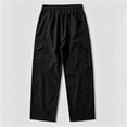 thumbnail image 3 of Men’s Multi Pocket Straight Cargo Pants Drawstring Stretch Loose Casual Outdoor Polyester Trousers S-XL 1 Pack, 3 of 8