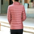 thumbnail image 5 of Qunyiney Zip Up Women Jacket Puffer Casual Solid Pink Lightweight Jacket Warm Short Stand Collar Long Sleeve Slim Hoodless Coats, 5 of 6