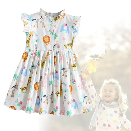 

PEASKJP Girls Dresses Girls Children Boho Ruffled Elegent Floral Floral Sleeveless Flowy Dress Strappy Swing Maxi Dresses for Girls 2023 White 2-3 Years