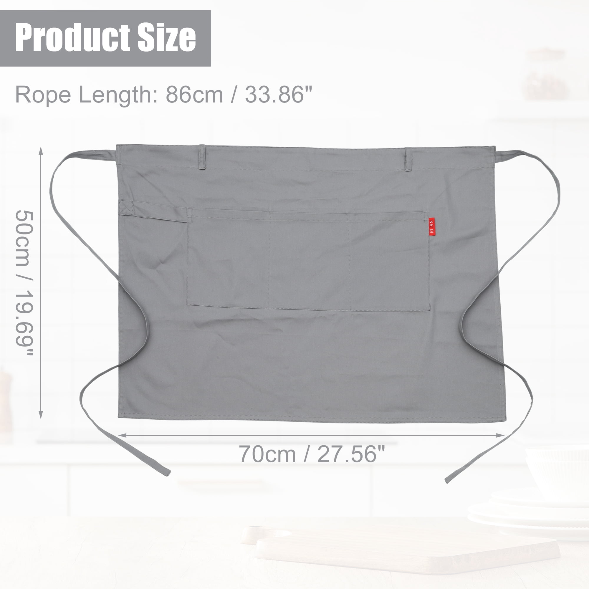 Unique Bargains Serving Cooking Versatile Waist Apron with Pockets Gray