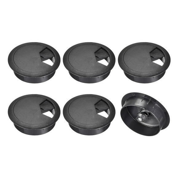 Uxcell 6Pack 2 Inch Cable Hole Cover ABS Office Desk Cable Wire Cord Grommet, Black