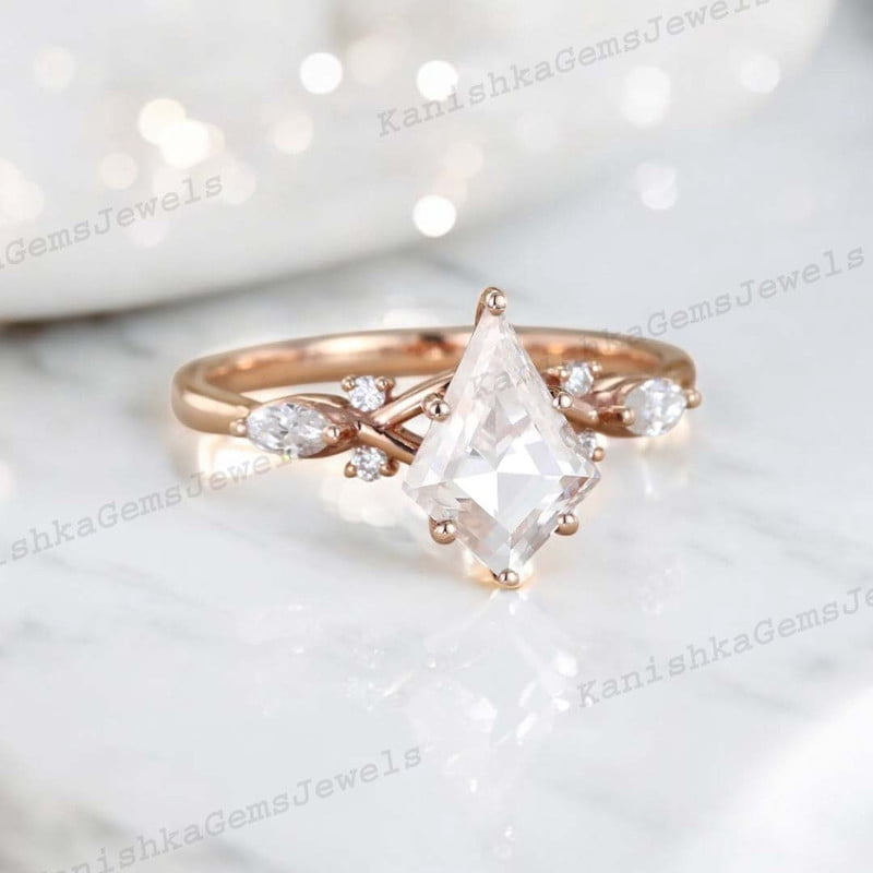 KANISHKAGEMS&JEWELS 2Ct 9x7mm / Moissanite Promise Ring CZ Diamond Twig Women Jewelry Birthday Gift For daughter Rose Gold Engagement Ring