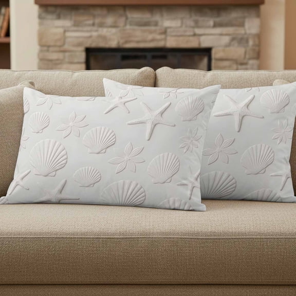 White Shell Starfish Pillow Covers Set of 2, Summer Beach Ocean Shells Embossed Texture 12x20 Inch Decorative Throw Pillow Covers Soft Pillowcases with Zipper for Couch Sofa Bed Chair