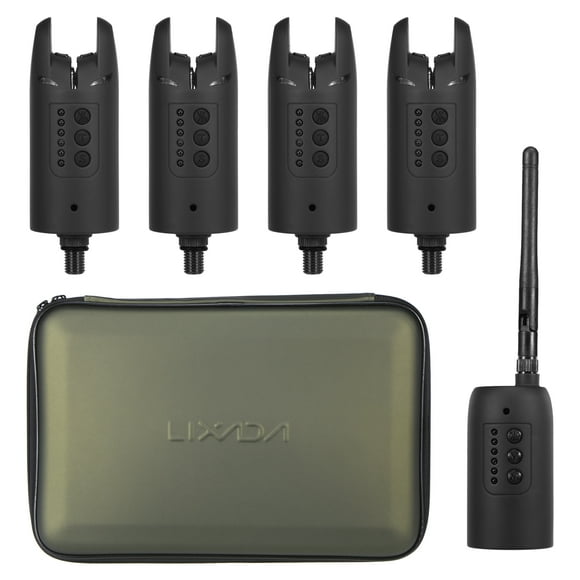 Lixada Lixada Wireless Fish Bite Alarm Kit with 4 Alarms, Remote Receiver, and Zippered Case, 100m Range, 256 Variable Codes, ABS & Copper Construction, Model JY-39 Series