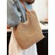 thumbnail image 4 of Bolso tejido de paja 2024, bolso retro literario tejido a mano, bolso informal de algodón para mujer, bolso de hombro para vacaciones en la playa, bolso de mano, 4 of 5