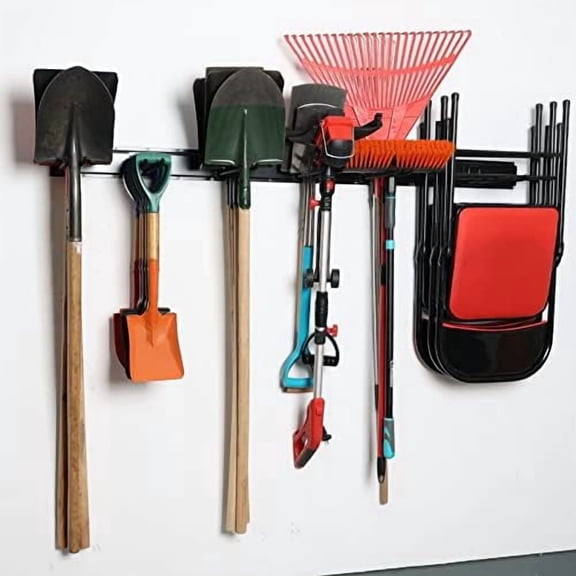 Garage Storage Organization Wall Mount, Garden Tool Rack Organizer Heavy Duty Folding Chair Hangers with 6 Adjustable Hooks 48inch Tracks Max Load 450lb