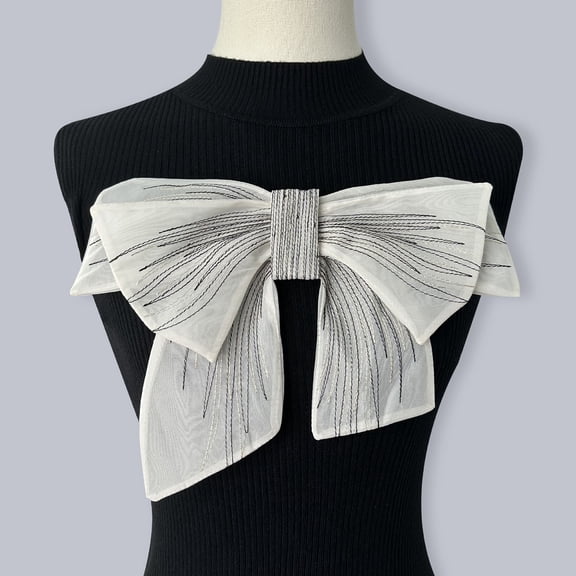 Fvsianol Bow Brooch Bow Pin Organza 3D Embroidery Double layer Collar Chest Decor Big Brooch DIY Stitching Clothing Accessories Wedding