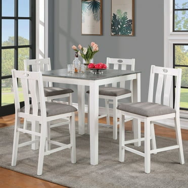 Furniture of America Badia Transitional White Wood 5-Piece Counter Height Table Set by