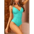 thumbnail image 5 of ATTRACO Sexy V Neck Ruched One Piece Swimwear for Women Double Straps Bath Suit Monkini, 5 of 7
