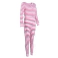 thumbnail image 4 of HYwys Women Sleepwear Romper Jumpsuit Stripe V-Neck Long Sleeve One Piece Bodysuit Lounge Pajamas Pink XL, 4 of 5