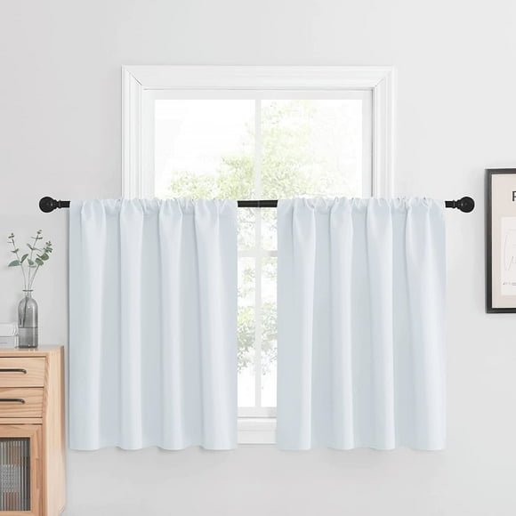 TRAHOO-Blackout Curtains 36 inch 2 Panels for Half Window, Short Basement Window Drape Room Darkening Home Decor Thermal Insulated Rod Pocket Light Out for Kitchen/Bathroom, Greyish White, W42 x L36