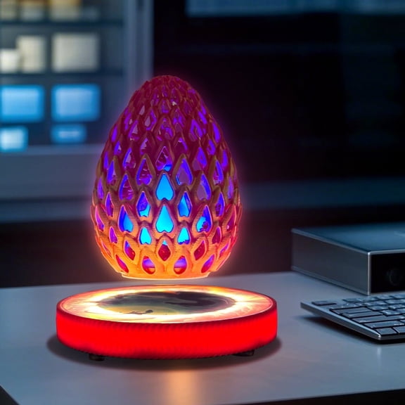 Magnetic Levitating Dragon Egg Decor with LED Light, Floating Rotating Fantasy Display Ornament for Home Office Desk Gift