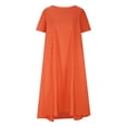 thumbnail image 6 of Mchoice Plus Size Summer Dresses for Women Casual Loose Cotton and Linen Dress Solid Color Short Sleeve Round Neck Maxi Dress, 6 of 7