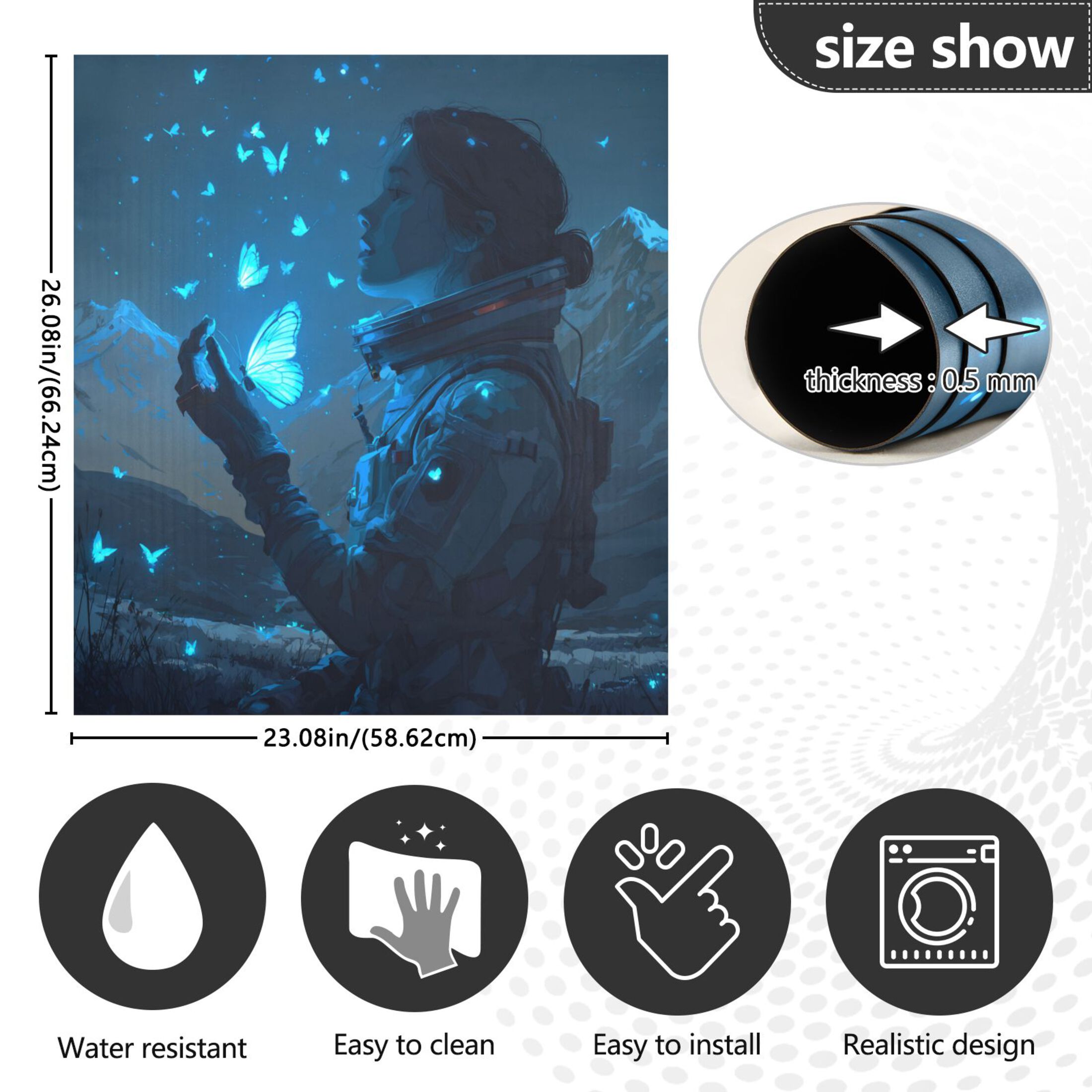 Dishwasher Magnetic Refrigerator Magnet Cover Sticker Home Decorative 23"x26" Blue Glowing Butterfly