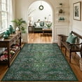 thumbnail image 2 of Floral Dark Green Area Rugs 5x7, Soft Washable Rugs for Living Room Bedroom,  Non Slip Low Pile Forest Stain Resistance Large Throw Carpet for Farmhouse Dining Room Office, Dark Green, 2 of 7