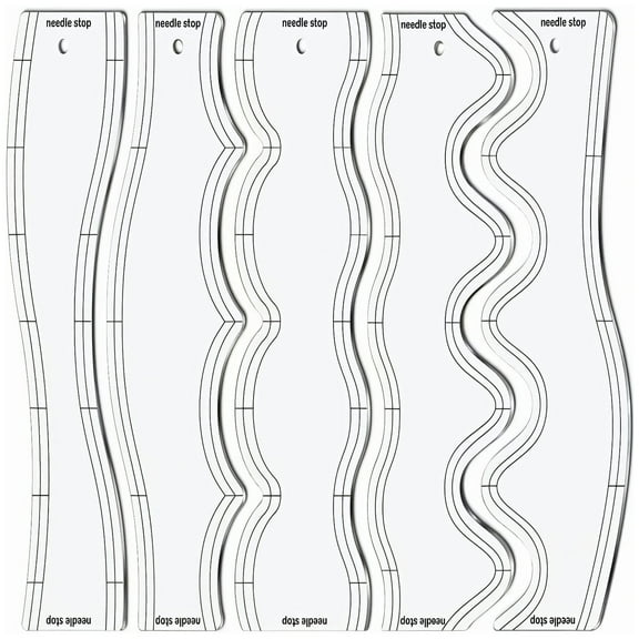 Acrylic Quilt Rulers for Quilting, 5 Pcs Sewing Templates with Transparent Wave Design for Machine Quilting Molds, Rulers for Quilting and Sewing, 9.1 x 26 cm,sewing rulers for quilting
