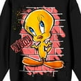 thumbnail image 2 of Looney Tunes Tweety & Graffiti On Brick Wall Crew Neck Long Sleeve Women's Black Tee-XXL, 2 of 3