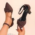 thumbnail image 2 of hoksml Women's Flock Bow Ankle Strap Heel Pumps, Pointed Toe Block Heel Shoes for Office and Party Wear, 2 of 9