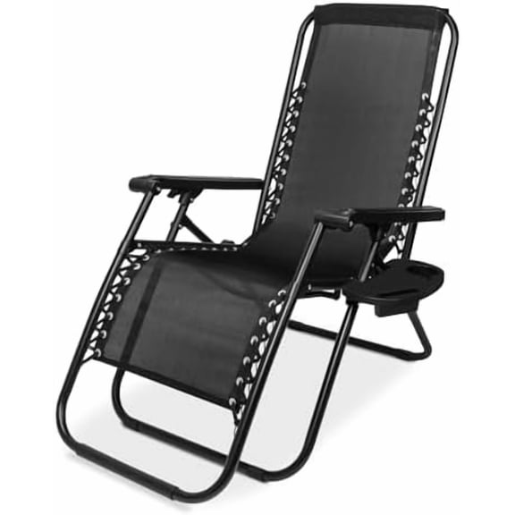 1 PCS Adjustable Steel Mesh Zero Gravity Lounge Chair Recliners W/Pillows and Cup Holder Trays - Black$$Garden & Patio