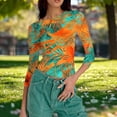 thumbnail image 4 of Womens Slim Fit T-shirts 3/4 Sleeve Crewneck Plus Size Y2k Crop Tops Graphic Base Tee Shirt S-3X Casual Spring (M, Green|Tie-dye), 4 of 7