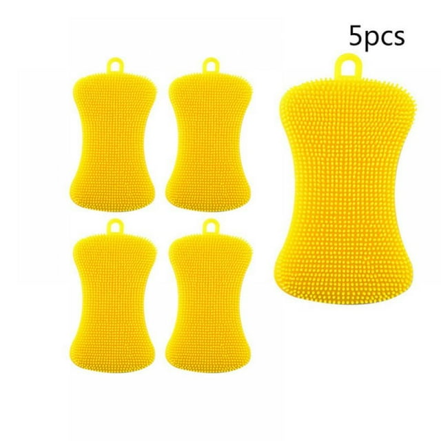 Silicone Sponge Dish Washing Kitchen Scrubber 5 Pack Reusable Dish Washing Cleaning Sponges Double-Sided Multipurpose Non Stick Silicone Dish Sponges for Dishes Fruit Vegetable