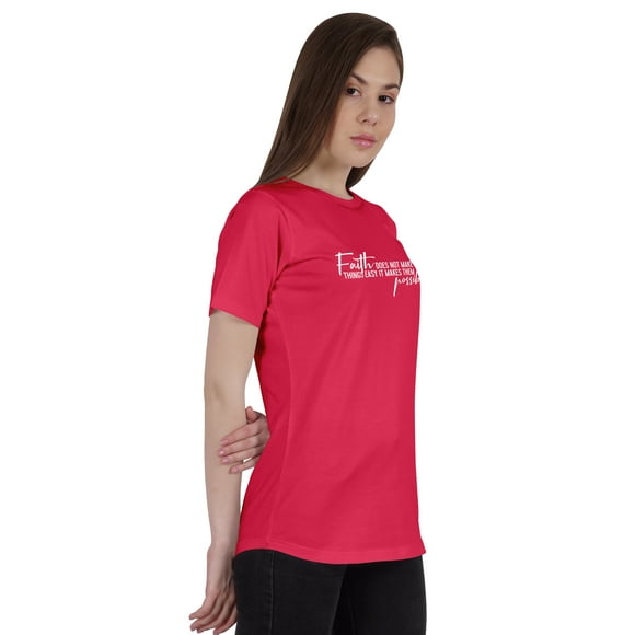 Inkmeso Womens Quote Top Faith Does Not Make Things Easy It Makes Them Possible Graphic Print Tee T-Shirt