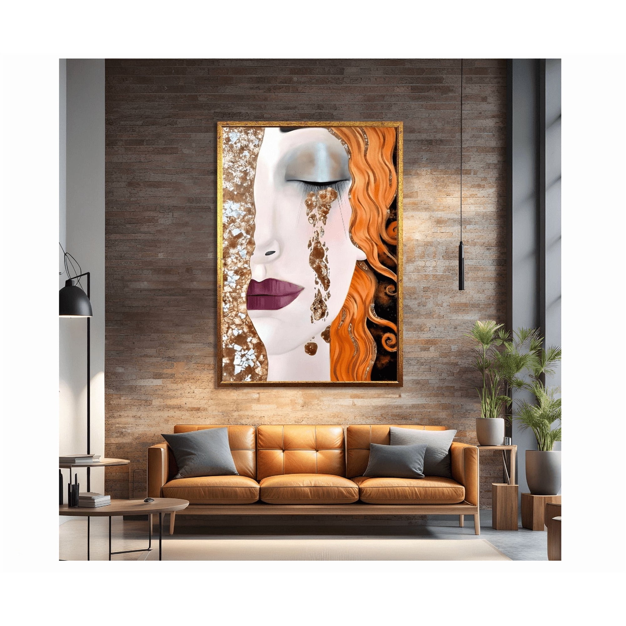 Copper Tears Elegant Female Portrait Gustav Klimt Style Poster Home Decor Office Wall Art
