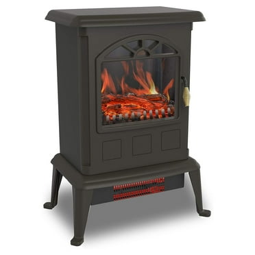 LifeSmart 1100 Watt Portable Electric Infrared Quartz Stove Heater for Indoor Use with 3 Heating and Wood Burning Flame Effect, Black 1100W