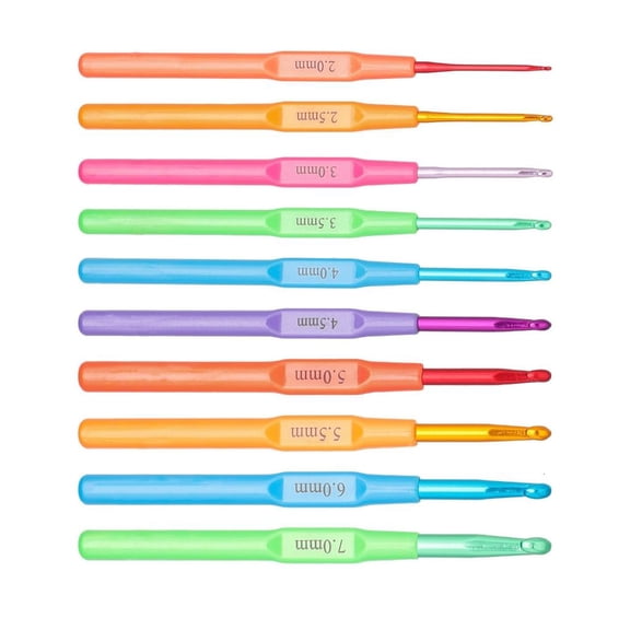 AOOOWER 10 Pcs 2.0mm-7.0mm Crochet Hook Set Colourful Knitting Needle Ergonomical Crochet Needle Crochet Accessories