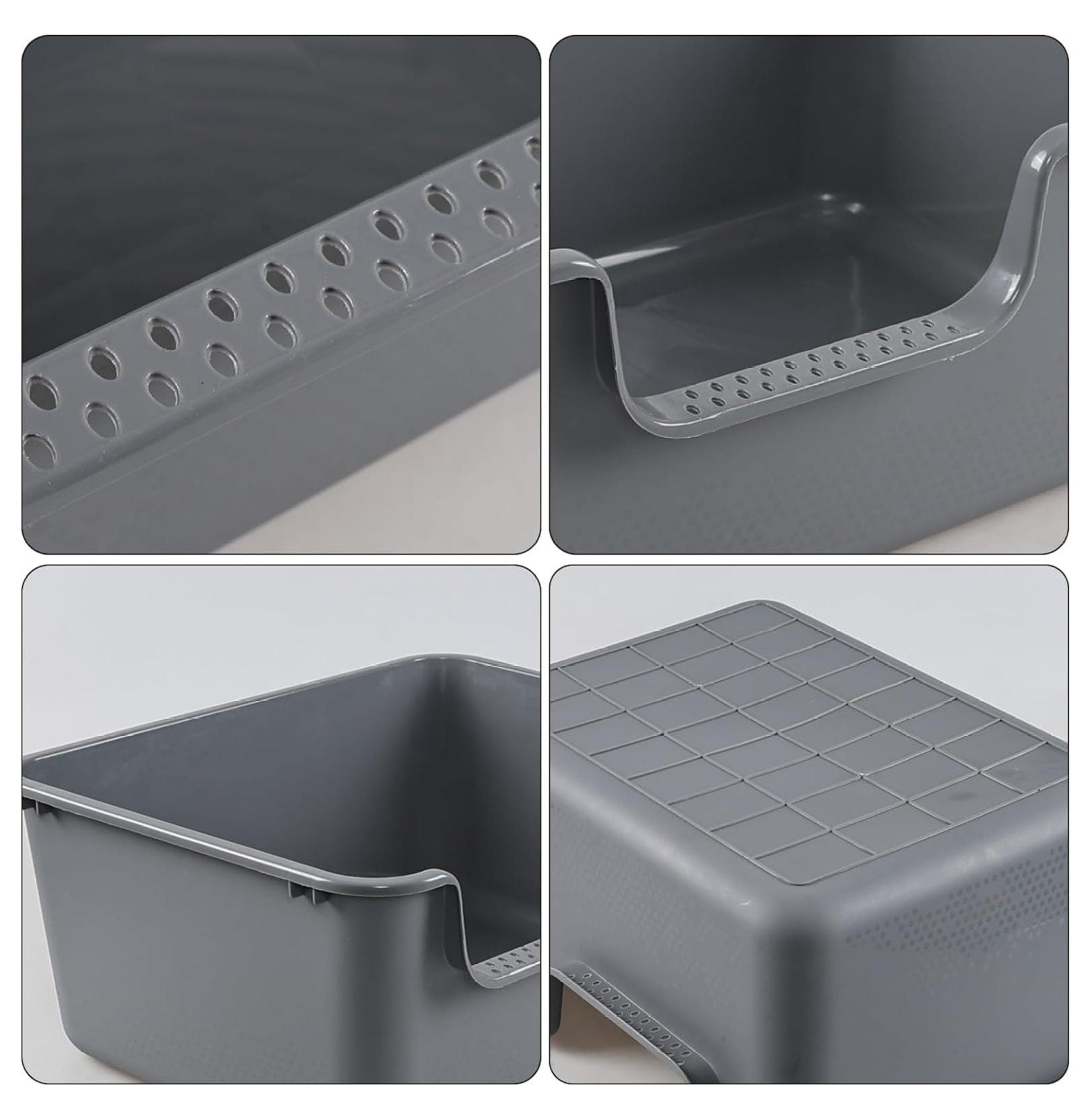 4-Pack Anti-Splashing Kitty Litter Box with , Plastic Open High Sided Cat Litter Box, Gray