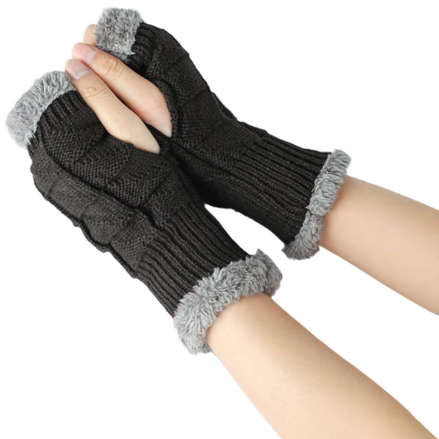 Gants Courts en Laine Tricotée pour Femmes, Demi-Doigts Ouverts, Chauds