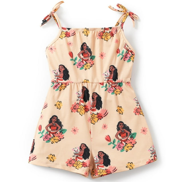 Disney Princess Toddler Girls Rompers Ariel Moana Rapunzel Graphic Floral Print Spaghetti Strap Jumpsuits Sizes 2-6