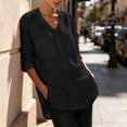 thumbnail image 6 of Lenpel Half Sleeve Womens Tops Cotton Linen V Neck Tunic Blouses with Pockets Fashion Side Split High Low Hem Shirts, 6 of 7
