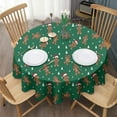 thumbnail image 3 of Green Christmas Gingerbread Man Pattern Round Tablecloth 60"x60",Wrinkle Wipeable Table Cloth for Kitchen Dining Room Picnic Patio Party, 3 of 6