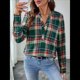 thumbnail image 5 of Camisas A Cuadros con Cuello en V para Mujer, Elegantes, Informales, con Botones, Estilo Bohemio, para el Trabajo, de Larga, para Otoño. Verde Oscuro XL, 5 of 9