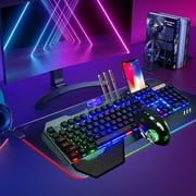 لوحة مفاتيح وماوس للألعاب اللاسلكية من XINMENG ، لوحة مفاتيح قابلة للشحن من Rainbow Backlit 3800mAh لوحة معدنية للبطارية ، ماوس مكتم يدوي قابل للإزالة من الألعاب ، ماوس مكتم للكمبيوتر الشخصي PS4 PS5 Xbox