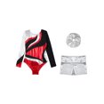 thumbnail image 3 of iefiel Costume de Gymnastique pour Filles Manches Longues Col Rond Justaucorps avec Shorts et Couvre-Chef Rouge&Argent 14, 3 of 5