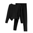 thumbnail image 4 of WTOBBY Women's Long Sleeve Solid Color Plush Fleece Sleepwear Set, Warm Cozy Winter Pajamas with Soft Pants for Cold Weather, Home Loungewear,Black 2XL, 4 of 4