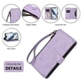 thumbnail image 6 of Case for iPhone 14 Plus, PU Leather + TPU, with Crossbody Strap + Wrist Strap, Zipper Pocket Card Slots and Cash Pocket Magnetic Clasp Kickstand Embossed Women Girls Wallet Case, Purple, 6 of 19