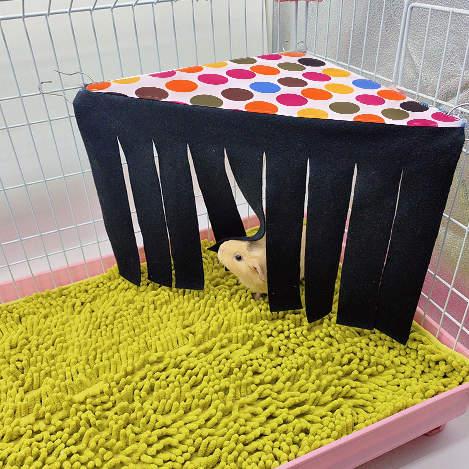 Goowood Corner Hideout for Small Animals Hanging Pet Hideout with Curtain Tent Ferret Cage Accessories for Bunny Sugar Glider Chinchilla Guinea Pig