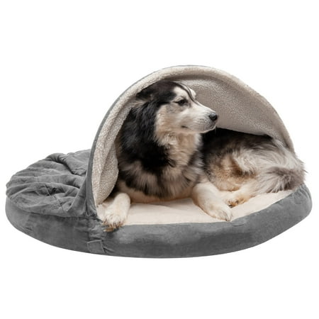 UPC: 0842229117011 | FurHaven Pet Products | Memory Foam Faux Sheepskin Snuggery Burrow Pet Bed for Dogs & Cats – Gray 44