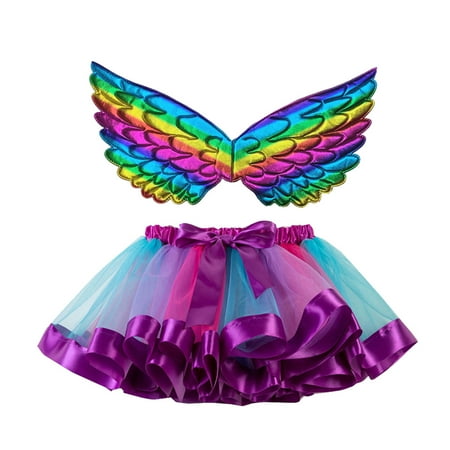 

JDEFEG Junior Skirt Kids Girls Ballet Skirts Party Rainbow Tulle Dance Skirt with Wing Outfits Girl Tennis Skirt Size 10 Girls Dresses Skirts for Girls Cotton Blend Purple S