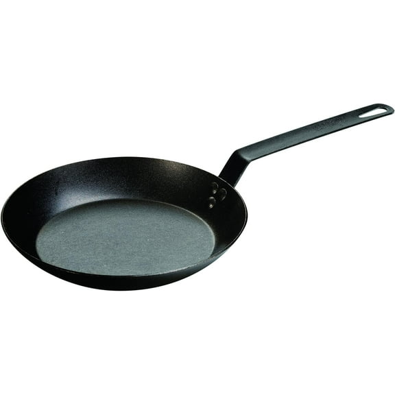 10-inch Carbon Steel Skillet with Black/Orange Finish, Heavy-Duty Cookware