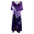 thumbnail image 4 of ICHUANYI Clearance Women's Casual Crewneck Loose Print Short Sleeve Mid-length Off-the-shoulder Dress(Purple, M) ICHUANYI WER2023081113701, 4 of 4