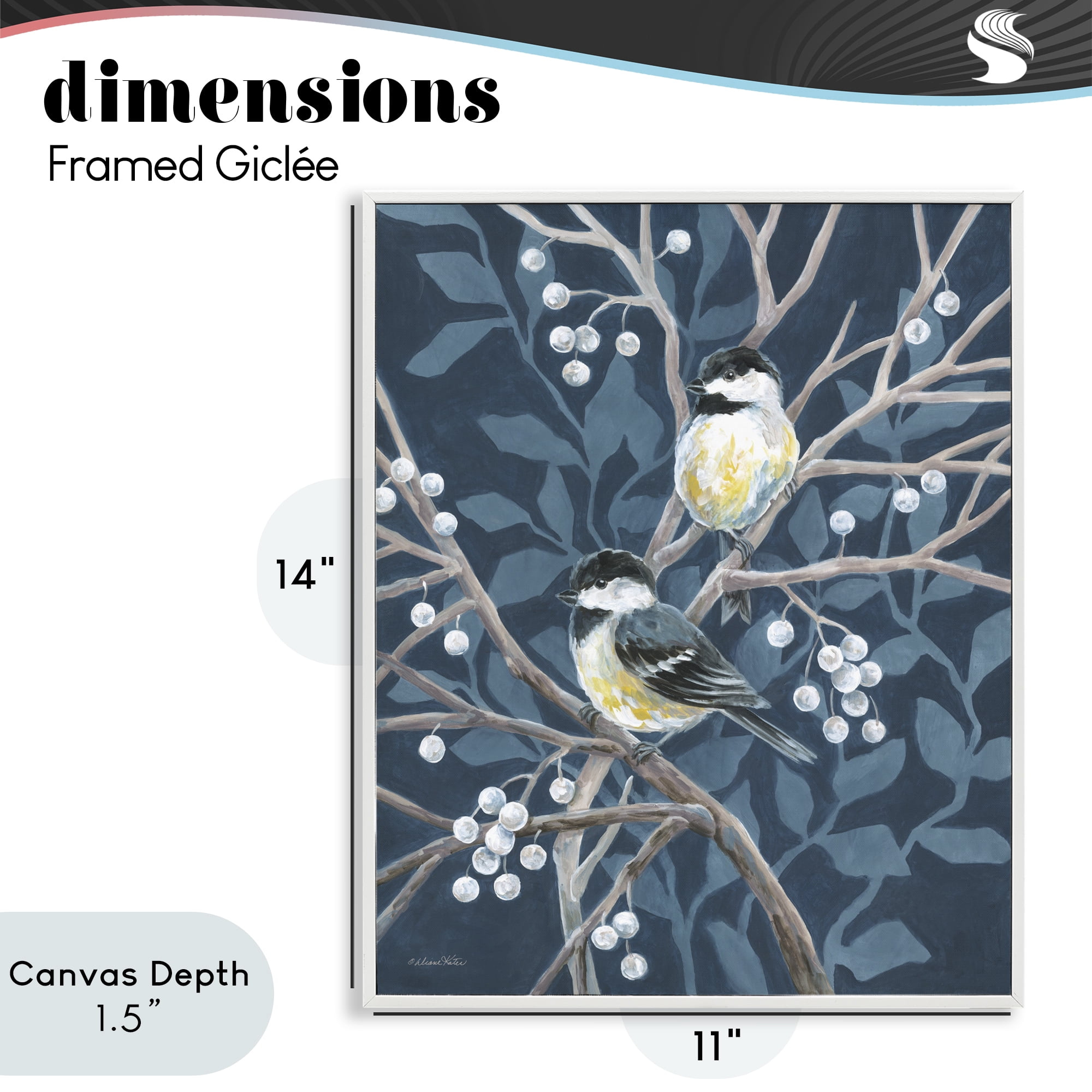 Stupell Industries Chickadees on Winter Berries White Framed Giclee Art, design by Diane Kater